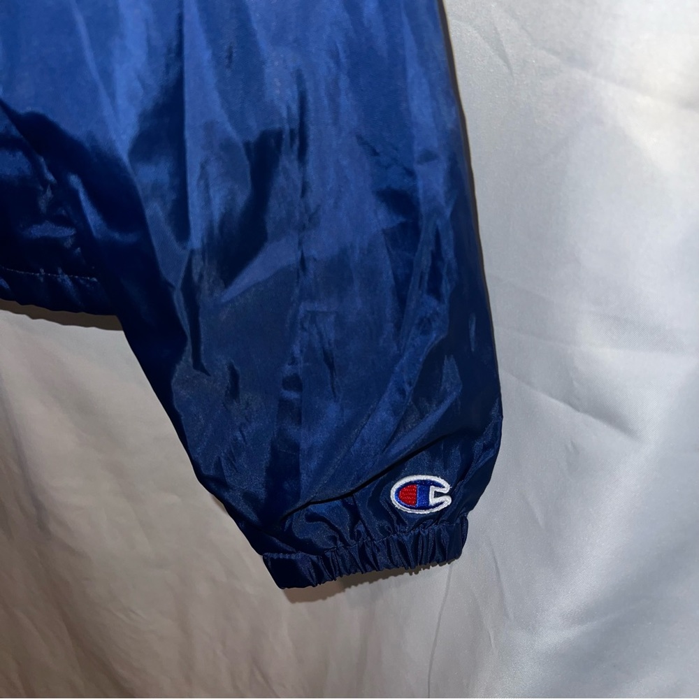 Champion Navy Blue Button Up Coaches Cropped Jacket Multi Logo - Picture 9 of 13